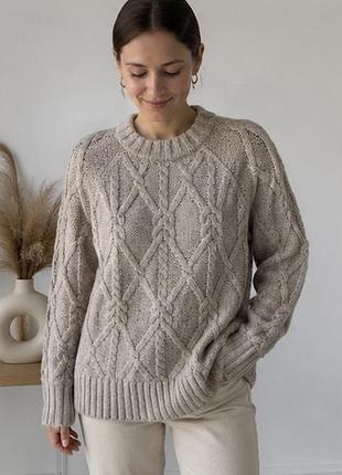 Затишний светр h&m m oversize, щільна в’язка, коси, теплий