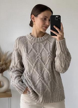 Затишний светр h&m m oversize, щільна в’язка, коси, теплий