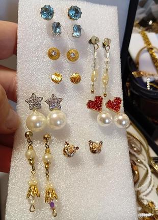 Серьги цена от 150 грн,котик, звезда, сердечки, ракушка, кристаллы аврора, винтаж, хорошее состояние