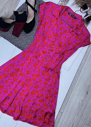 Літня сукня zara s коротке плаття трапеція яскрава сукня фуксія сатинова сукня зара з ґудзиками