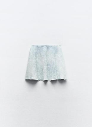Актуальна трендова міні спідниця у рябчик з ефектом виварення zara uk 12 l 40 🔥🔥🔥