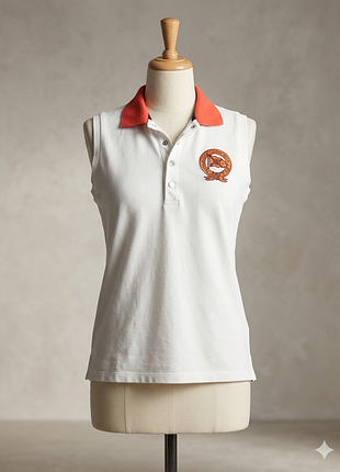 Женская безрукавка polo ralph lauren - белая с оранжевым воротником (размер m)