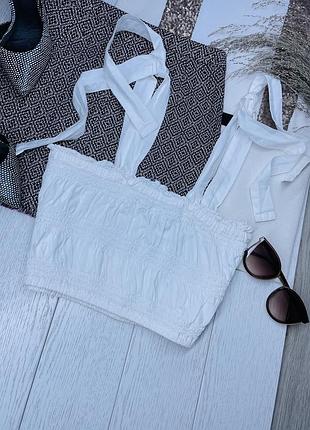 Білий топ primark xl l літній топ на гумці короткий топ на бретельках зав’язках