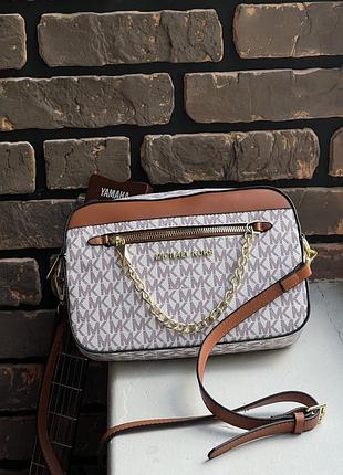 Жіноча сумка michael kors jet set large logo crossbody bag ivory бежева