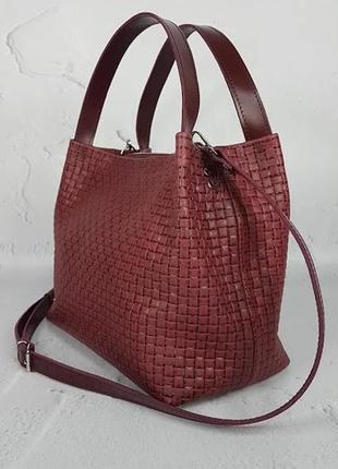 Сумка женская большая натуральная кожа, марсала венетто 16092 фото