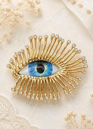 Брошка «око всевидяче» з кристалами в стилі schiaparelli, велика брошка око, золота брошка eye