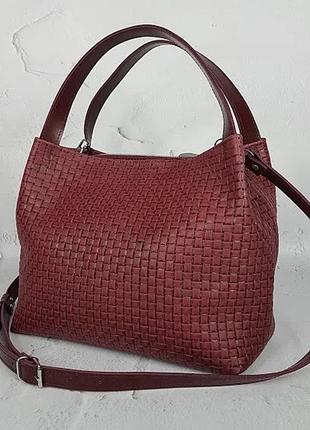 Сумка жіноча велика натуральна шкіра, марсала венетто 1609