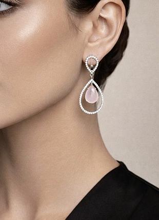 🌸серебряные серьги с розовым кварцем и кубическим цирконом – женственность в каждой детали