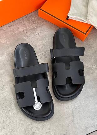 Чоловічі шльопанці капці hermes чорний мат