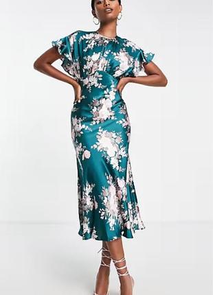 Шикарное длинное сатиновое платье в цветочный принт в размере plus size 56-58, asos