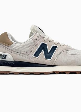Кросівки чоловічі, кросівки жіночі, 1в1 люкс якість, шкіра, new balance 574 light beige/blue, sky-nbl-0414