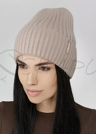 Шапка кашемірова з відворотом без підкладки leks фрідом латте