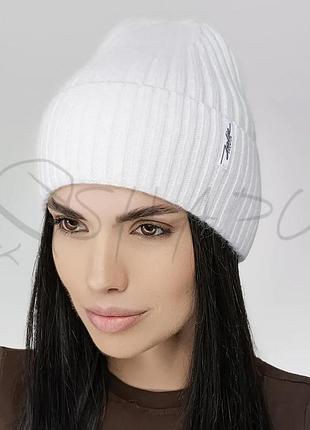 Шапка кашемірова з відворотом без підкладки leks фрідом білий