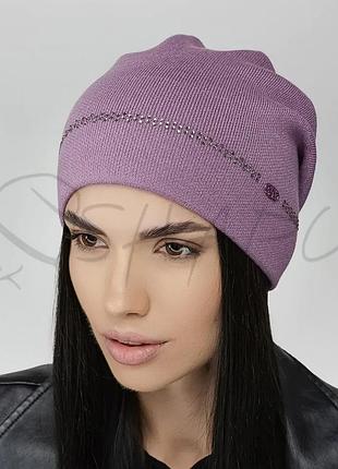 Шапка женская утепленная флисом сзади сцепленная украшена стразами leks арія инжир