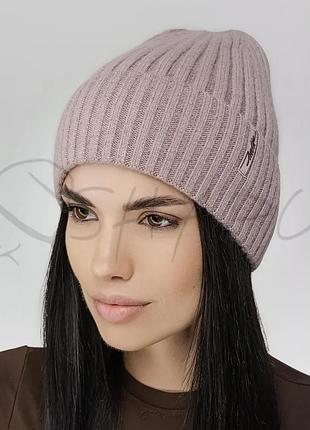Шапка кашемировая с отворотом без подкладки leks фрідом темная пудра