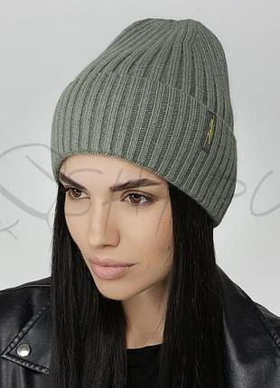 Шапка кашемірова з відворотом без підкладки leks фрідом малахіт