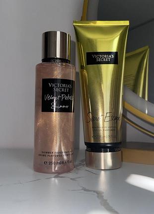 Victoria’s secret набір🎀спрей парфумований для тіла з шимером +лосьон