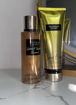 Victoria’s secret набір🎀спрей парфумований для тіла з шимером +лосьон