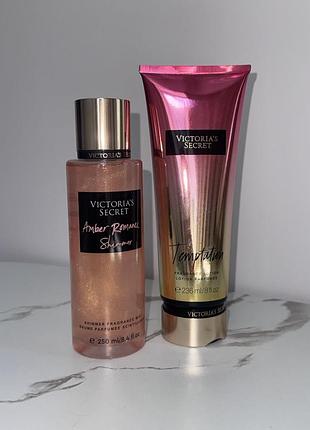 Victoria’s secret набір🎀спрей парфумований для тіла з шимером +лосьон