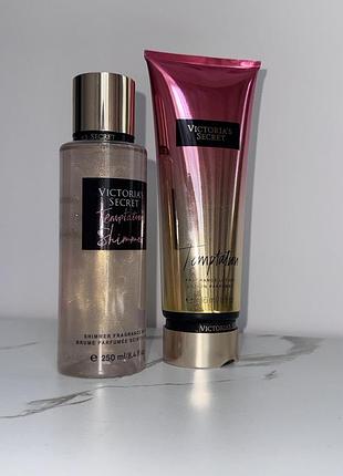 Victoria’s secret набір temptation 🎀спрей парфумований для тіла з шимером +лосьон