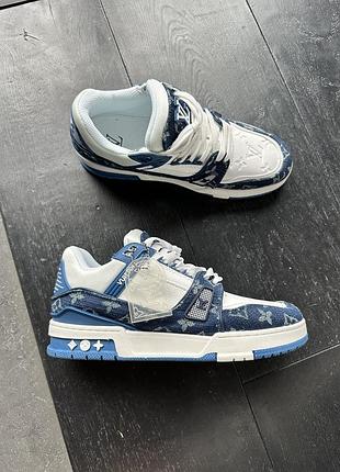 Кроссовки мужские, кроссовки женские, 1в1 люкс качество, кожа, trainer sneaker white / blue, ananas-125