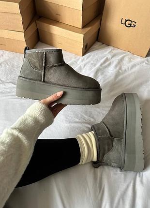 Кросівки чоловічі, кросівки жіночі, 1в1 люкс якість, шкіра, ugg premium ultra mini platform grey, ananas-151
