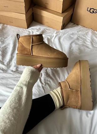 Кросівки чоловічі, кросівки жіночі, 1в1 люкс якість, шкіра, ugg premium ultra mini platform beije, ananas-150