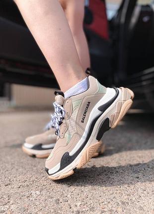 Кроссовки мужские, кроссовки женские, 1в1 люкс качество, кожа, triple s v1 beige black white, ananas-058