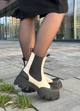 Кросівки чоловічі, кросівки жіночі, 1в1 люкс якість, шкіра, chelsea boots black / milk❄️, ananas-137