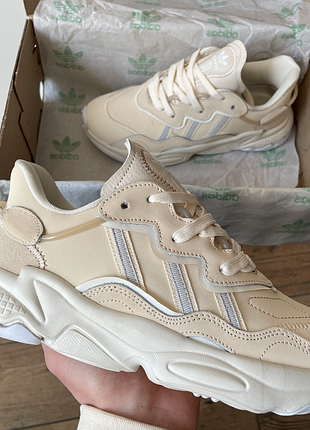 Кроссовки мужские, кроссовки женские, 1в1 люкс качество, кожа, adidas ozweego beige, juice-0695v