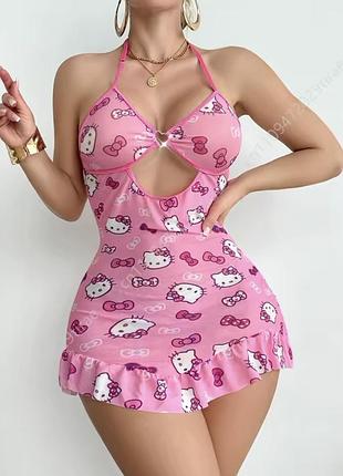 Пеньюар,короткое платье сетка с принтом hello kitty