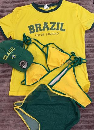 Купальник brazil +футболка, кепка , топ