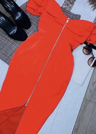 Вечірня сукня house of cb xs дизайнерська сукня міді помаранчева сукня з відкритими плечима плаття з блискавкою на спині