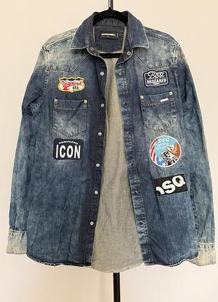 Оригінальна чоловіча джинсова сорочка dsquared2 made in italy denim patch