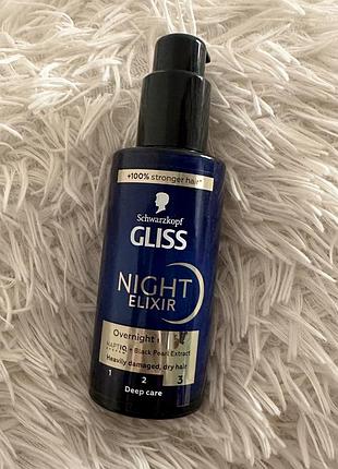 Незмивний відновлювальний еліксир gliss night elixir overnight repair для дуже пошкодженого волосся