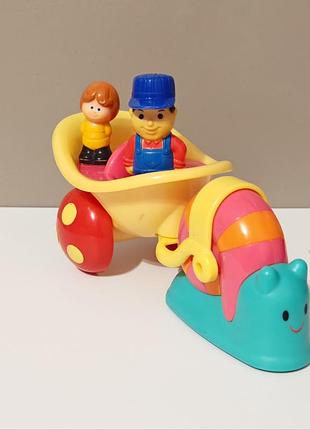 Игрушка-каталка бренда early learning centre (elc) из серии «волшебное дерево» — улитка, которая везёт за собой тележку с двумя  человечками.