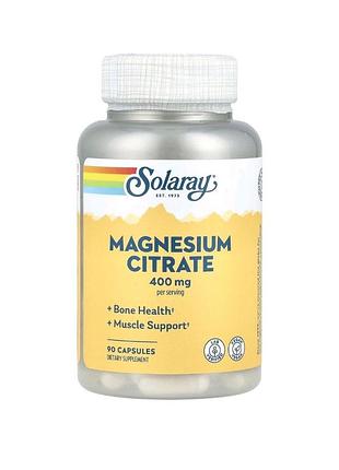 Цитрат магния 400 мг solaray magnesium citrate 90 капсул укрепления костей мышц нервной системы сердечек от стресса и бессонницы