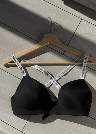 Бюстгальтер victoria's secret logo strap оригінал ліфчик з логотипом бренду  75d 34d чорний