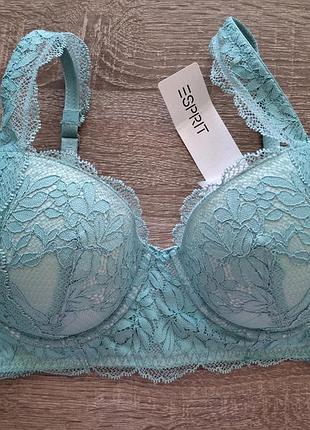 Мереживний бюстгальтер від бренду esprit у бірюзовому кольорі.