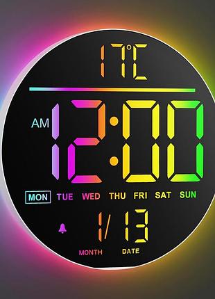 Електронний настінний годинник ph-10 10”, rgb підсвітка 360°, температура, дата, будильник, пульт