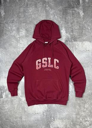 Худі gymshark gslc джимшарк кофта з капюшоном чоловіча оригінал бордова вишнева спортивна толстовка флісова кенгуру розмір m