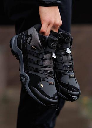 Кроссовки зимние adidas terrex fast r mid gore-tex black dark grey мех