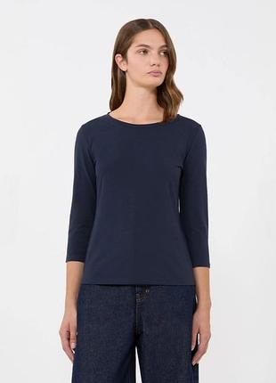 Max mara эластичная хлопковая футболка, лонгслив темно-синего цвета