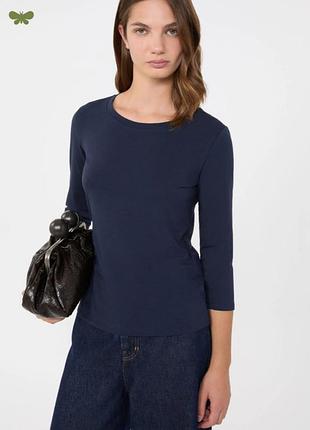 Max mara эластичная хлопковая футболка, лонгслив темно-синего цвета