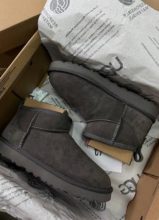 Ugg classic ultra mini grey жіночі короткі уггі сірі