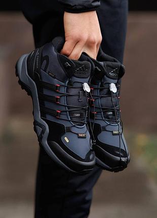 Кросівки зимові adidas terrex fast r mid gore-tex black blue хутро