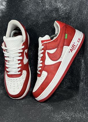 Шкіряні чоловічі червоно білі кросівки nike air force louis vuitton
