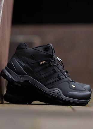 Кросівки зимові adidas terrex fast r mid gore-tex triple black хутро