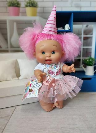 Ванильный пупсик с розовыми волосами cotton candy glitter happy birthday nines d’onil, 26 см