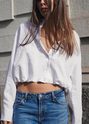 Короткая поплиновая рубашка в полоску от zara